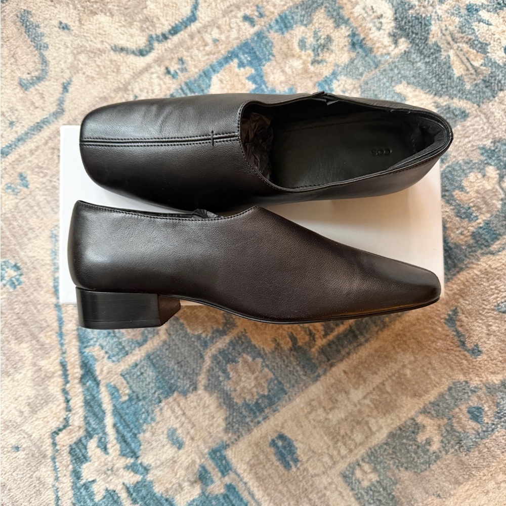 COS Women's Black Leather Slip-On Loafers - new with tags